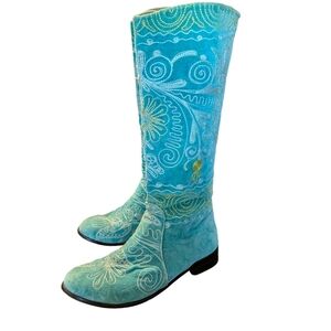 Asspava Embroidered Turquoise Boots Full Zip 40 Boho Festival Casual Night Out